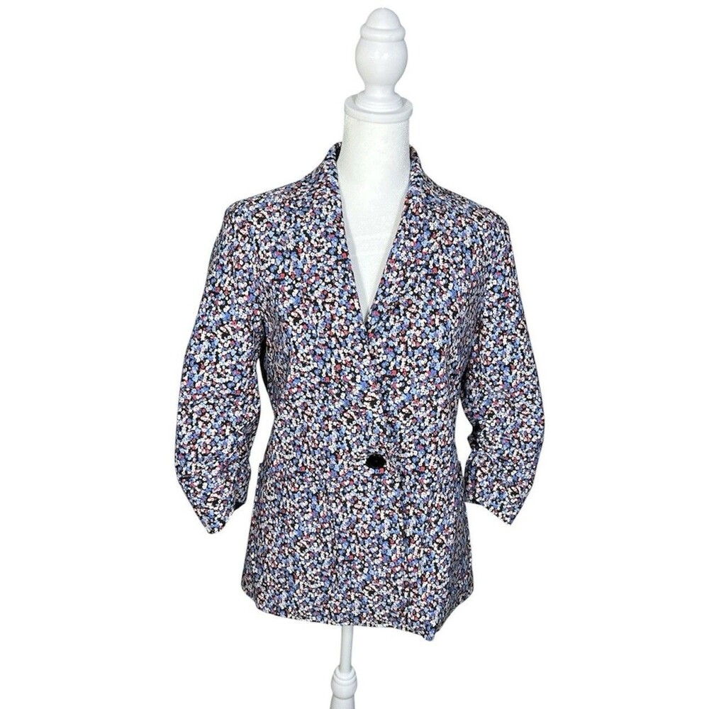Jones New York Floral Structured Blazer Women's Size S Single Button 3/4 Sleeve